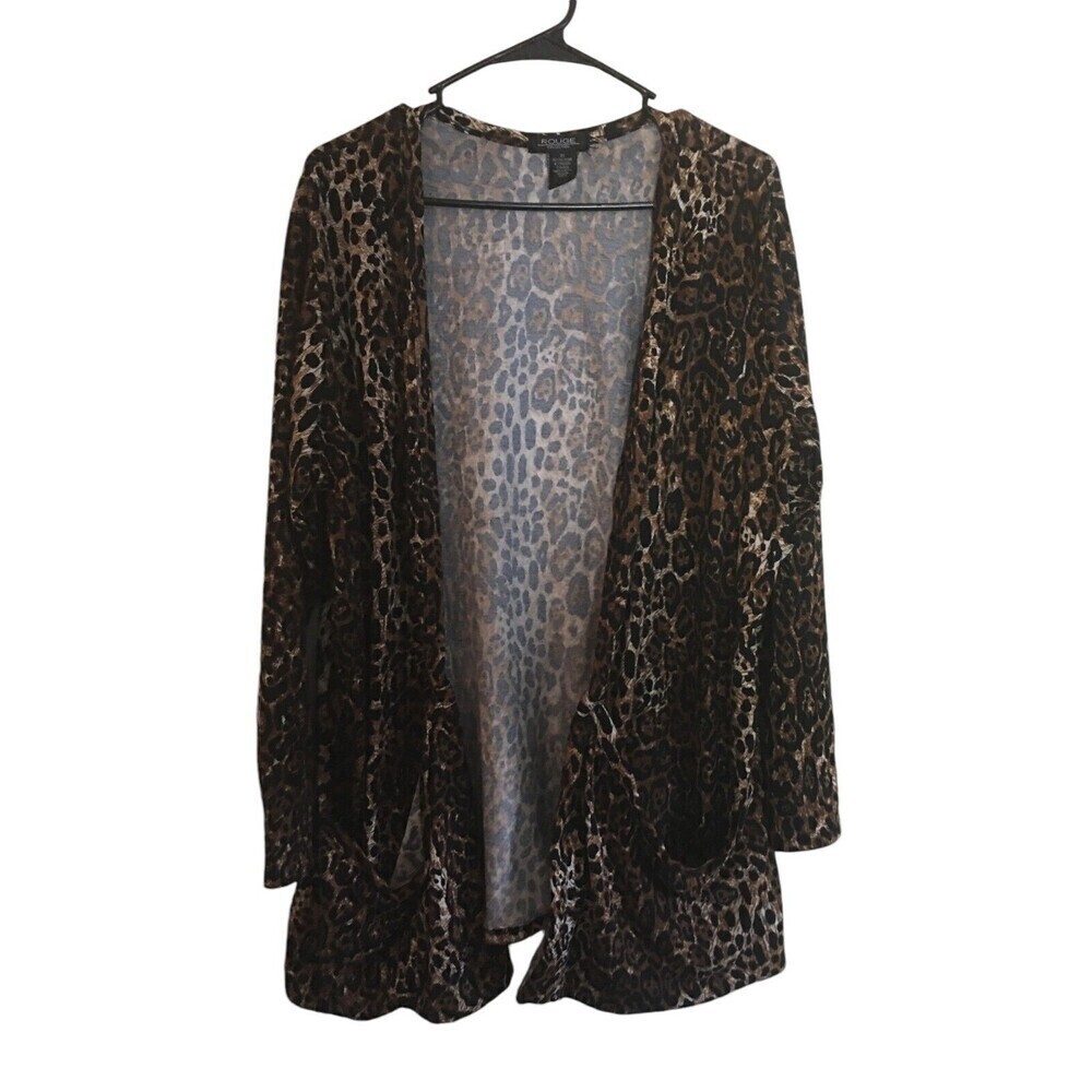 Rouge Collection Duster Women's Size 3X Brown Black Animal Print Long Sleeve